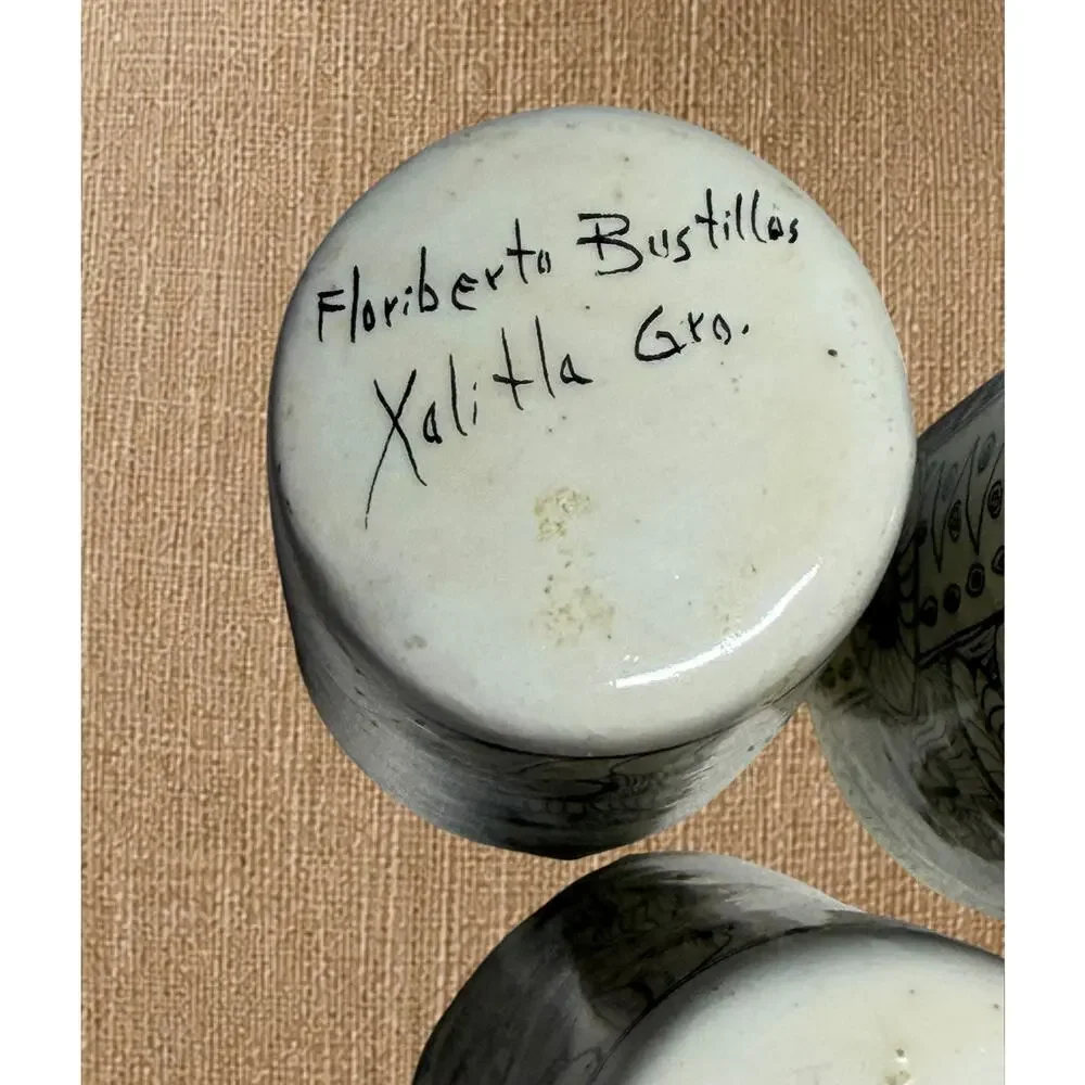 Floriberto Bustillos Xalitla Mexican Folk Art Tequila Shot Cups Set 4